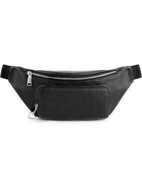 Stylish Black Genuine Leather Anti-Theft Fanny Pack Crossbody Bag for Women